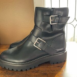 Nordstrom Black Moto Boots with Silver Buckles